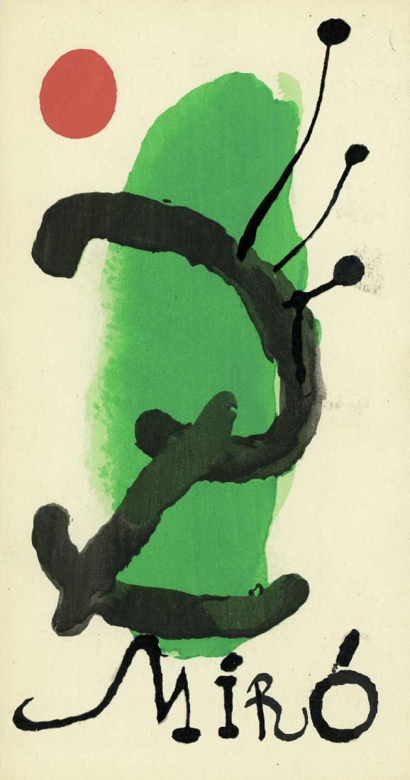 MIRO, JOAN: Joan Miro 1893 Barcelona - 1983 Palma de Mallorca Bois gravÃ©s pour un poÃ¨me de Paul Eluard Typography, phototypes and pochoirs in the brochure of the Galerie Berggruen, Paris, 1958; Print: Press
