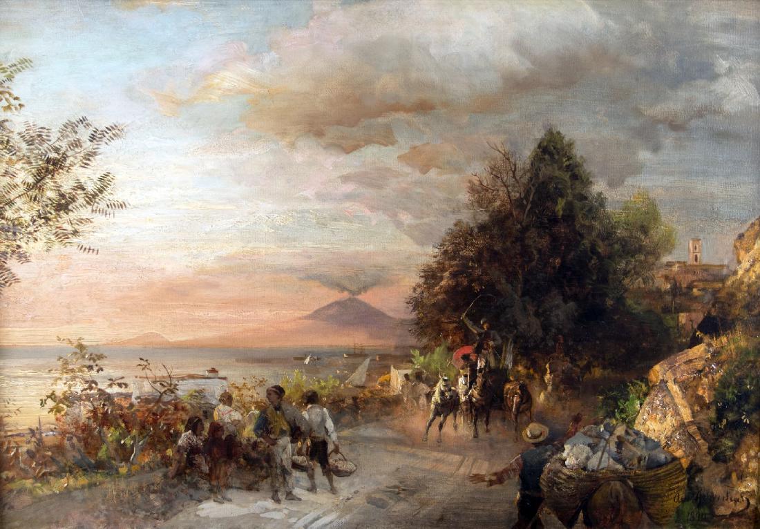 ACHENBACH, OSWALD: Oswald Achenbach Duesseldorf 1827 - 1905 Evening in the Bay of Naples Oil on canvas; H 38.5 cm, W 55 cm; signed and dated lower right ''Osw Achenbach 1890''