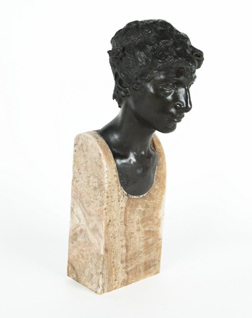 Stoltenberg-Lerche, Hans: Hans Stoltenberg-Lerche 1867 - 1920 Young man with flower in the hair Bronze on marble base; H 54 cm; inscribed and dated ''H. St. Lerche 1903''; lower part of the base loose