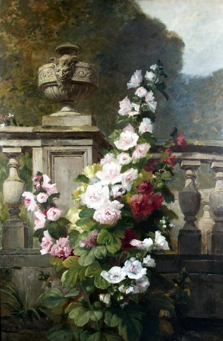 Brunner-Lacoste, Henri Ã‰mile: Henri-Ã‰mile Brunner-Lacoste 1838 - 1881 Flowers in the park Oil on canvas, relined; H 184 cm, W 106 cm; signed and dated lower right ''H Brunner Lacoste 1880''