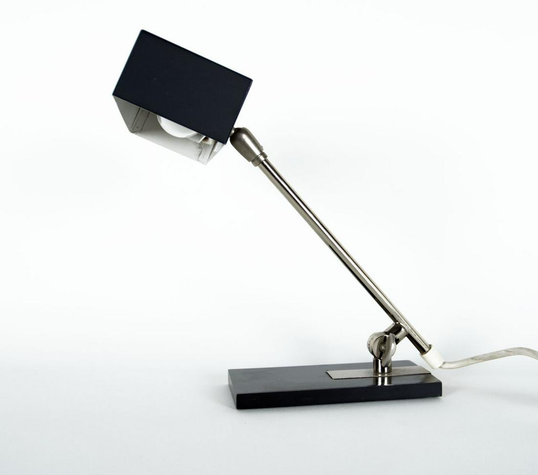 Kaiser Idell: Kleine Schreibtischlampe Modell 45161/011: Kaiser Idell Small desk lamp Steel and plastic; H 26 cm, W 22 cm, L 25 cm; verso onn label inscribed ''Kaiser Leuchten 45161/011''