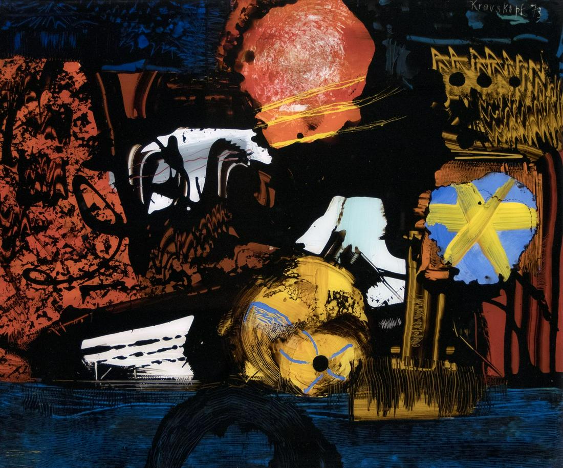 Krauskopf, Karl-Heinz: Orkus: Karl-Heinz Krauskopf 1930 Ratingen - 1984 Duesseldorf Orcus Reverse glass painting, 1973; H 40.5 cm, W 49 cm; signed and dated upper right ''Krauskopf 73''