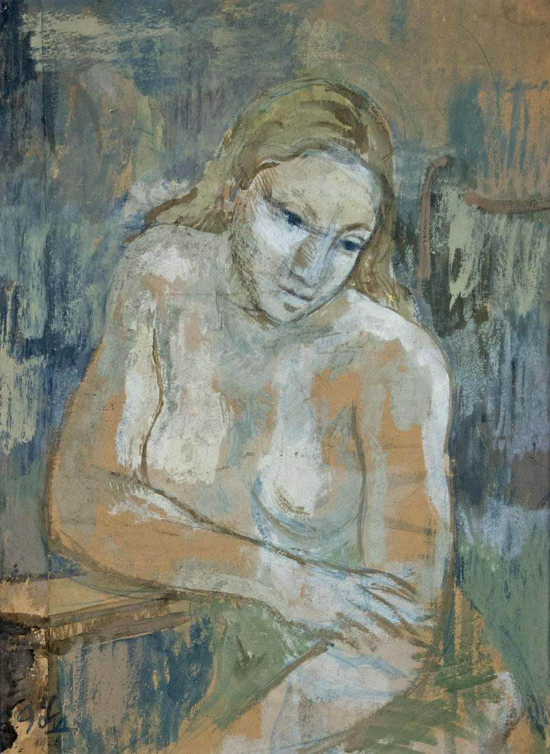 Goett, Hans: Sitzender Akt: Hans Goett 1883 - 1974 Seated nude Gouache on paper; H 415 mm, W 305 mm (mount dimension); signed and dated lower left ''Goett 1920''