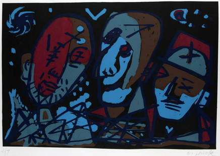 Penck, A. R.: Koepfe: A. R. Penck 1939 Dresden Heads Silkscreen on paper; H 600 mm, W 870 mm; signed lower right ''ar penck''; numbered lower left ''2/4''