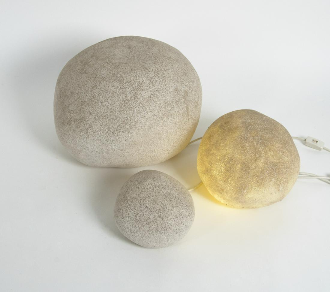 Cazenave, Andre: Drei Steinleuchten: AndrÃ© Cazenave 1928 - 2002 Three stone lights Glass fiber, electrified, 1964; 51x37 cm, 32x24.5 cm, 23x16 cm; marked ''Atelier A Paris'' on the bottom