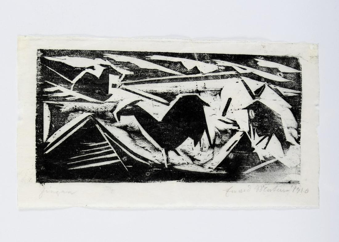 Matare, Ewald: Ziegen: Ewald Matare 1887 Aachen - 1965 Buederich Ziegen Woodcut on thin laid paper; H 71 mm, W 141 mm; signed and dated ''E. Matare 1920'' and titled ''Ziegen''; Catalogue raisonne Matare de Werd No. 35; occ