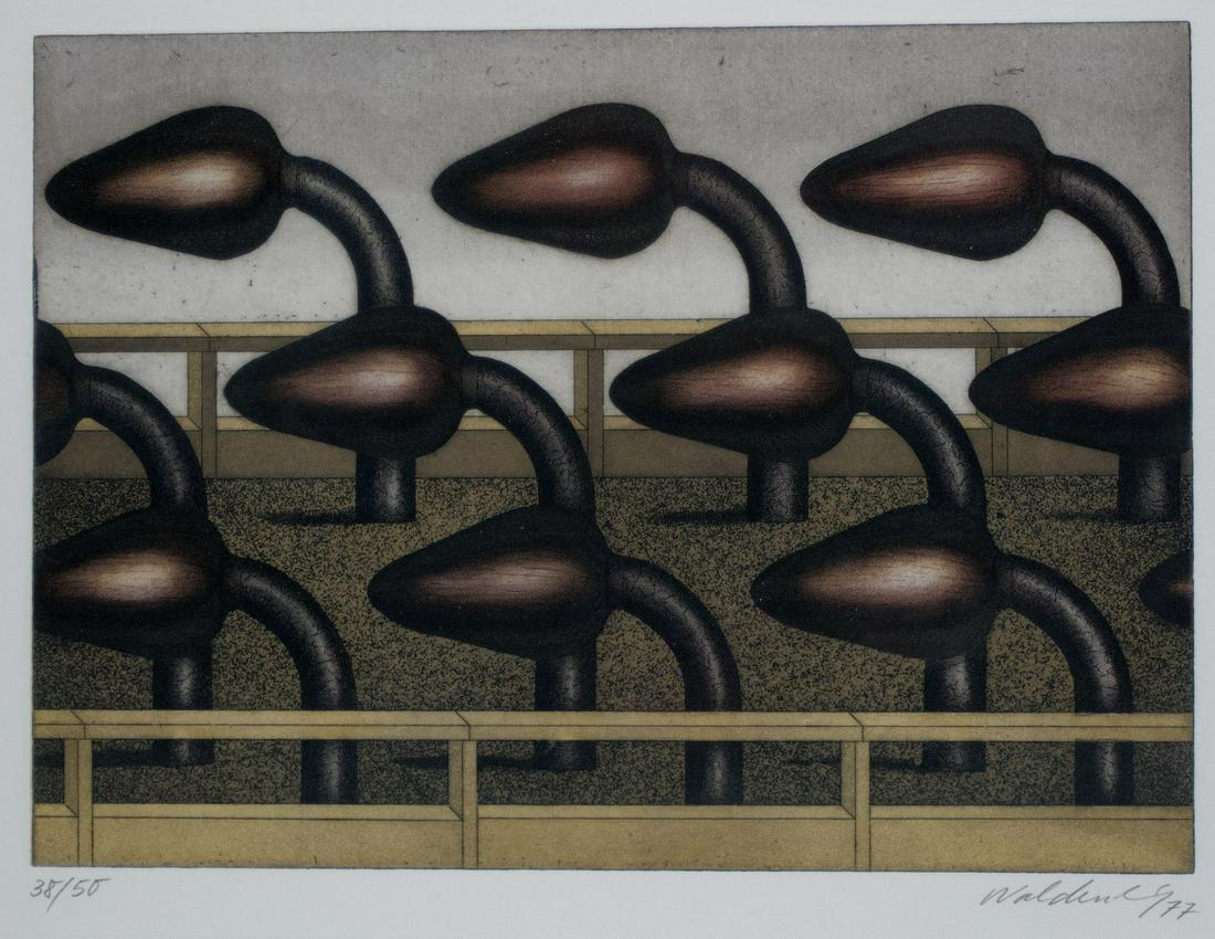 Waldenburg, Hermann: Ohne Titel (Knospen): Hermann Waldenburg 1940 Waldenburg Untitled (Buds) Color etching on paper; H 267 mm, W 355 mm; signed and dated lower right ''Waldenburg 77''; numbered lower left ''38/50''