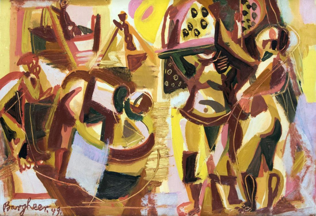 Bargheer, Eduard: Fischer am Strand: Eduard Bargheer 1901 Finkenwaerder/ Elbe - 1979 Hamburg Fishermen on the beach Oil on canvas (relined along the edges), 1949; H 34.5 cm, W 49 cm; signed and dated lower left ''Bargheer 49''; verso ano