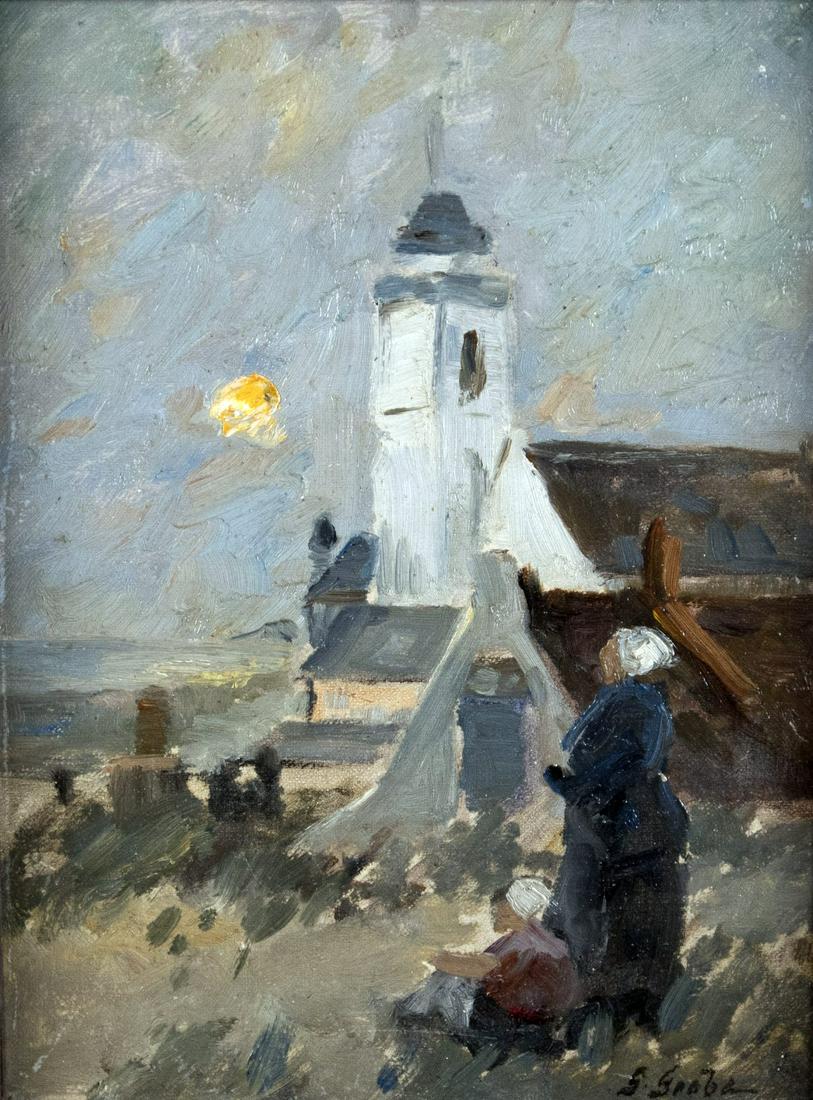 Grobe, German: Abend am Kirchturm von Katwijk (1 of 1)