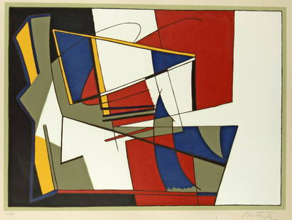 Mortensen, Richard: Komposition: Richard Mortensen 1910 - 1993 Composition Silkcreen on paper; H 354 mm, W 488 mm; signed lower left ''Mortensen''; numbered lower right ''215/300''