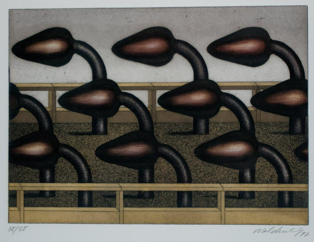 Waldenburg, Hermann: Ohne Titel (Knospen): Hermann Waldenburg 1940 Waldenburg Untitled (Buds) Color etching on paper; H 267 mm, W 355 mm; signed and dated lower right ''Waldenburg 77''; numbered lower left ''38/50''