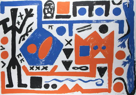 Penck, A. R.: Ohne Titel: A. R. Penck 1939 Dresden Untitled Color silkscreen on paper; H 881 mm, W 1243 mm; numbered and signed lower right ''16/55 ar penck''