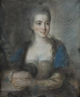 Carriera Umkreis, Rosalba: Adelige Dame mit schwarzer: Circle of Rosalba Carriera 1675 - 1757 Noble lady with a black mask Pastel chalk on paper over canvas; H 65 cm, W 54,5 cm