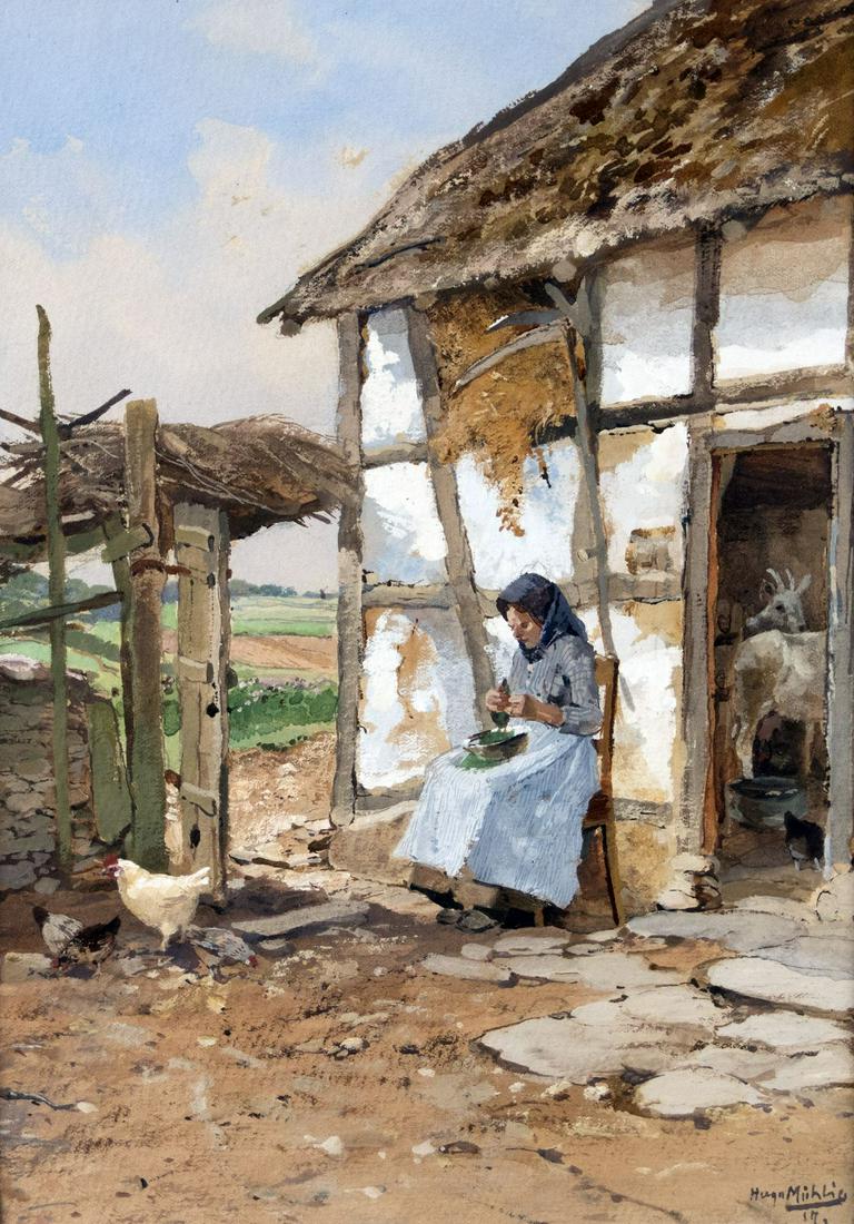 Muehlig, Hugo: In der Mittagssonne vor dem Stall (1 of 1)