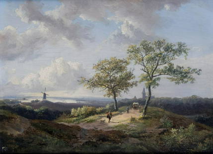 Morel II, Jan Evert: Weg oberhalb einer weiten Landschaft: Jan Evert Morel II 1835 - 1905 Way above a wide landscape Oil on canvas, relined; H 23.5 cm, W 31 cm; signed ''J.E. Morel f.''