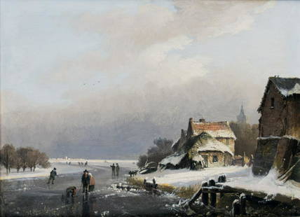 Morel II, Jan Evert: Winter auf dem Kanal: Jan Evert Morel II 1835 - 1905 Winter on the Canal Oil on canvas, relined; H 23.5 cm, W 31.5 cm; signed ''J.E. Morel f''