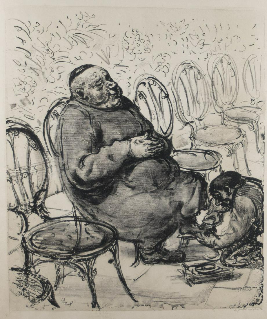 Weber, A. Paul: Kleriker beim Schuhputzer: A. Paul Weber 1893 Arnstadt - 1980 Schretstaken Cleric at the shoe shiner Lithograph on paper; H 510 mm, W 428 mm; signed lower right ''A. Paul Weber''; with the red stamp lower left