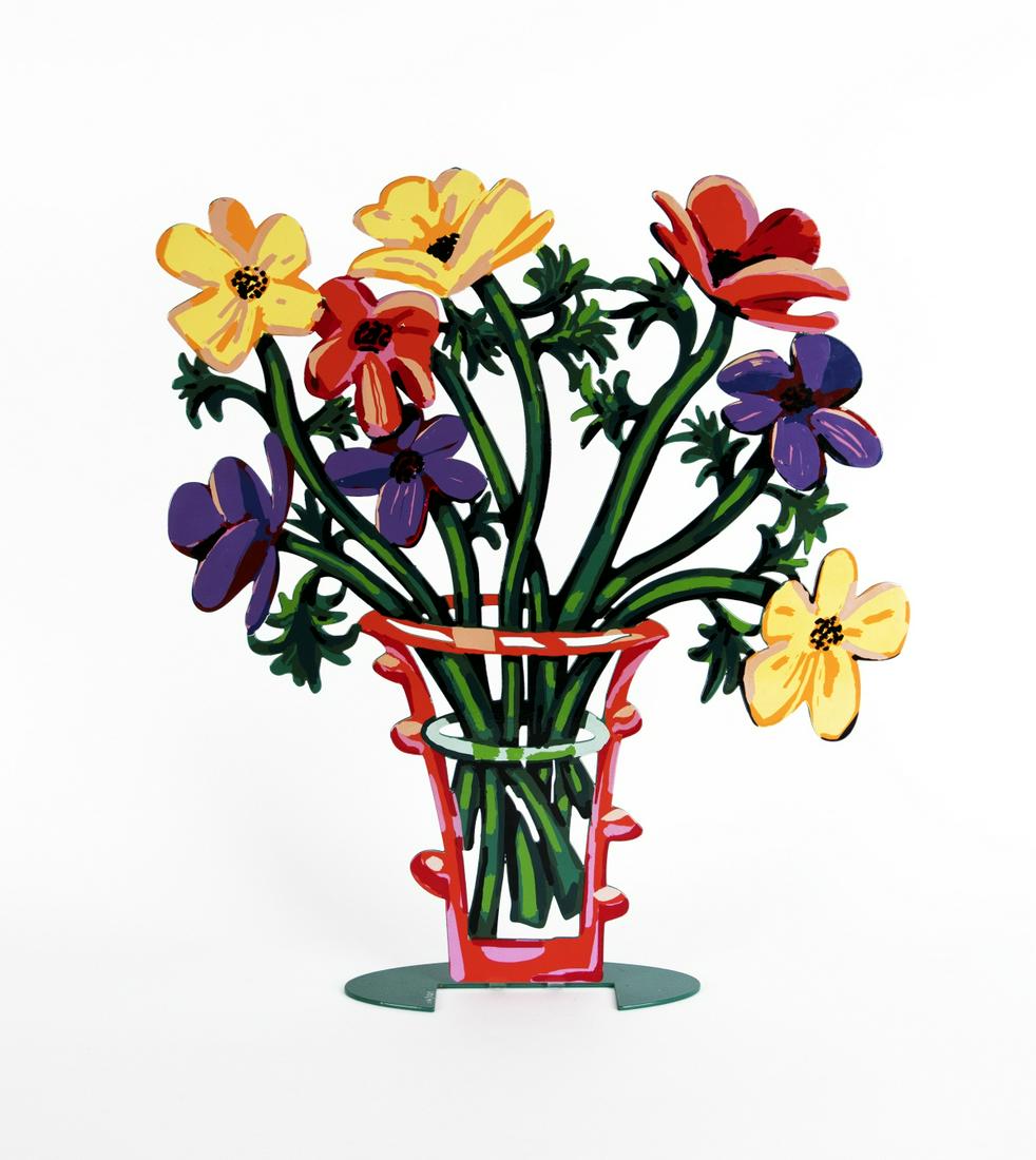 Gerstein, David: Flowers: David Gerstein 1944 Jerusalem Flowers Metal (laser-cut), colored lacquered; H 45.5 cm, W 40.5 cm, D 8 cm; inscribed ''Gerstein''; numbered ''691/900''