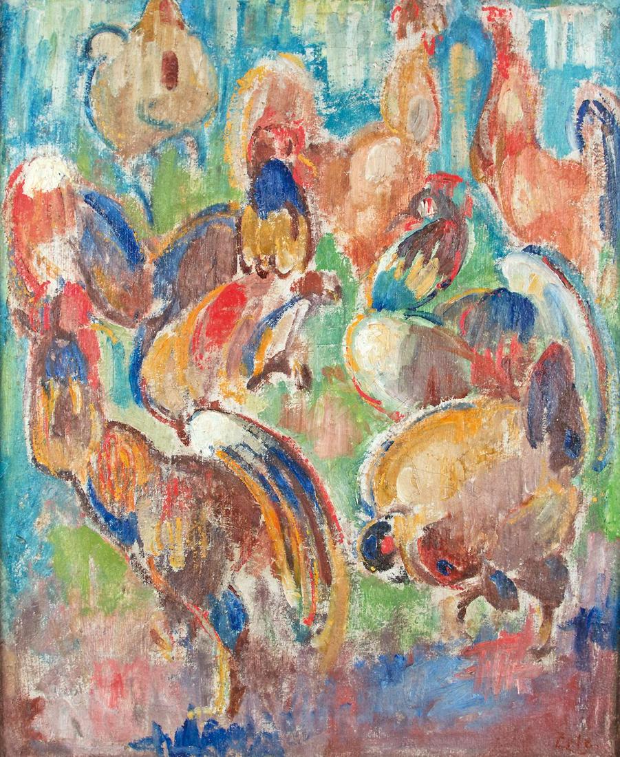 Erle, William Georg: Komposition mit Haehnen und Hennen (1 of 1)