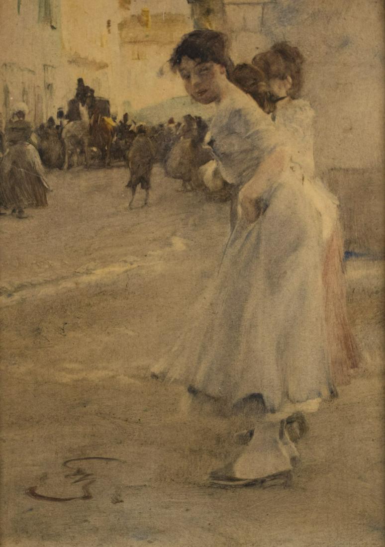 Schreuer, Wilhelm: Junge Frauen: Wilhelm Schreuer 1866 Wesel - 1933 Duesseldorf Young women Oil on paper over cardboard; H 33.5 cm, W 24.5 cm; monogrammed lower left ''WS''