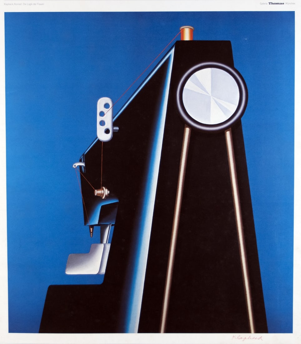 Klapheck, Konrad: Die Logik der Frauen: Konrad Klapheck 1935-2023 Die Logik der Frauen Offset lithograph on paper as a poster for the Galerie Thomas Munich; H 480 mm, W 430 mm; signed ''Konrad Klapheck''