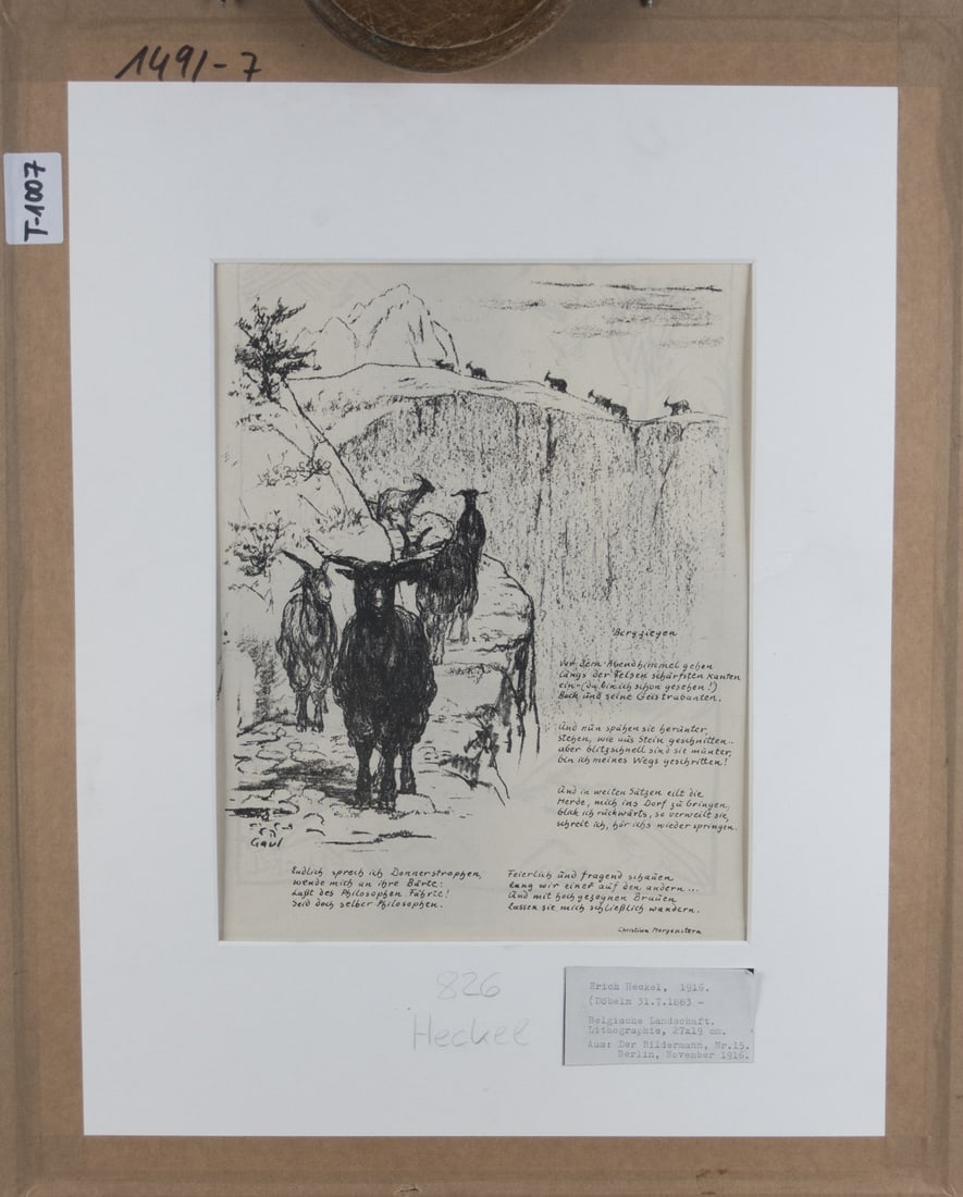 Heckel, Erich: Belgische Landschaft bei Gent: Erich Heckel 1883 Doebeln - 1970 Hemmenhofen Belgian landscape near Ghent Lithograph on paper, 1916; H 270 mm, W 205 mm; signed and dated lower right ''Heckel 16''; from: ''Der Bildermann'', No. 15, B