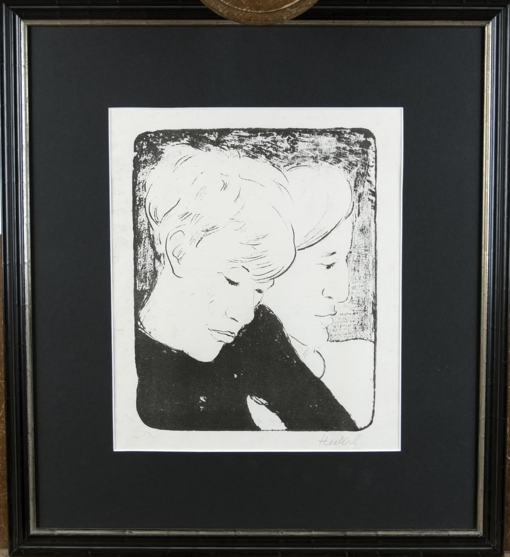 Heckel, Erich: Geschwister: Erich Heckel 1883 Doebeln - 1970 Hemmenhofen Siblings Lithograph on Japanese paper, 1929; H 310 mm, W 255 mm (mount dimension); signed lower right ''Heckel''; a copy of the 2nd state before the editio