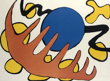 Calder, Alexander: Blue Moon: Alexander Calder 1898 Philadelphia - 1976 New York Blue Moon Color lithograph on paper, 1970; H 570 mm, W 770 mm; signed lower right ''Calder''; numbered lower left ''30/100''