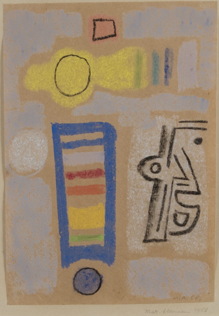 Ackermann, Max: Komposition: Max Ackermann 1887 Berlin - 1975 Stuttgart Composition Pastel chalk on paper, 1950; H 247 mm, W 173 mm; monogrammed lower right ''M.A. 50''; signed and dated again on the backing board ''Max Ackermann