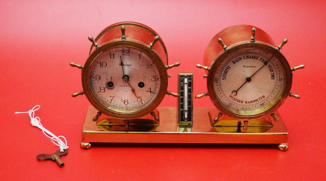 Waterbury Ship's Wheel Clock & Barometer (1 of 3)