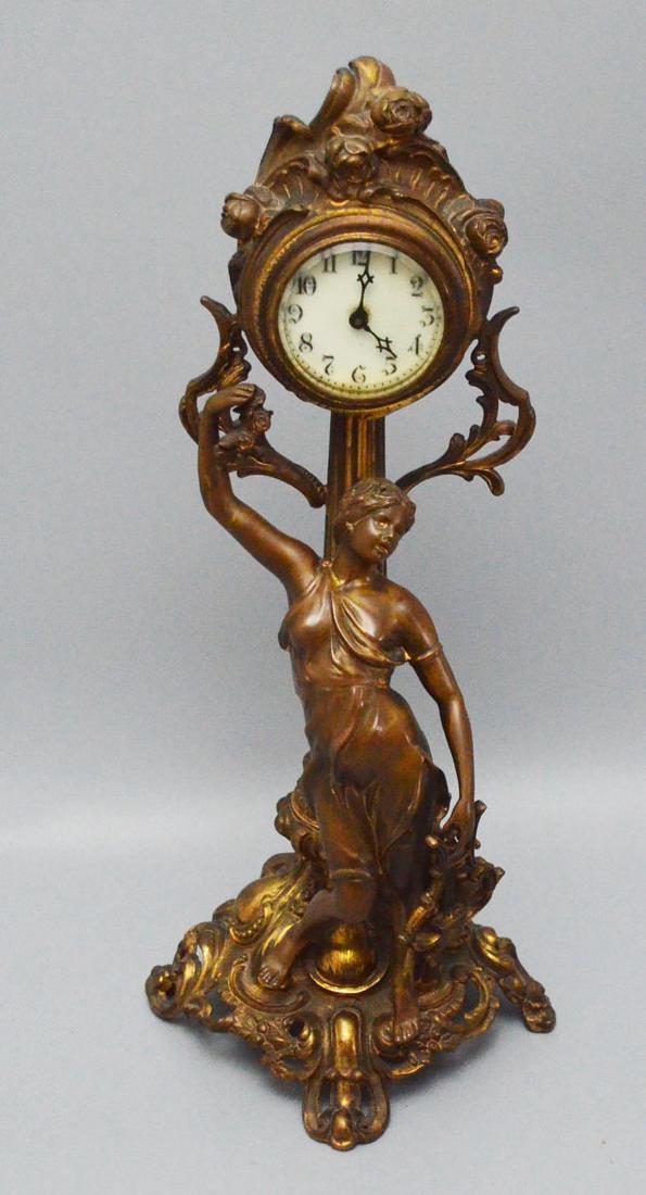 Gilt Spelter Figural Woman Clock (1 of 1)