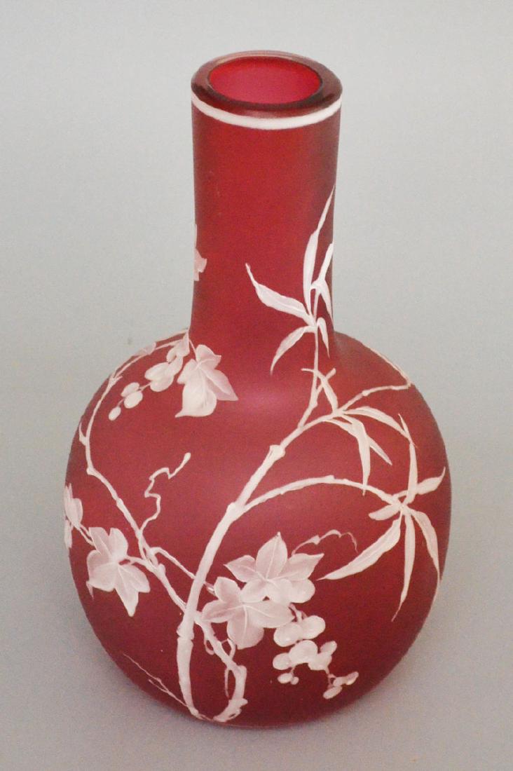 Attributed Thomas Webb Enameled Vase: Painted cameo style vase. Measures 8.75" tall