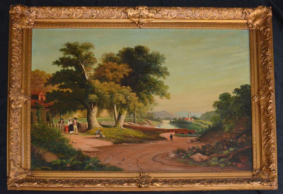 Huge  O/C  Town Scene " Sunday Morn" Signed Bianchi (1 of 5)