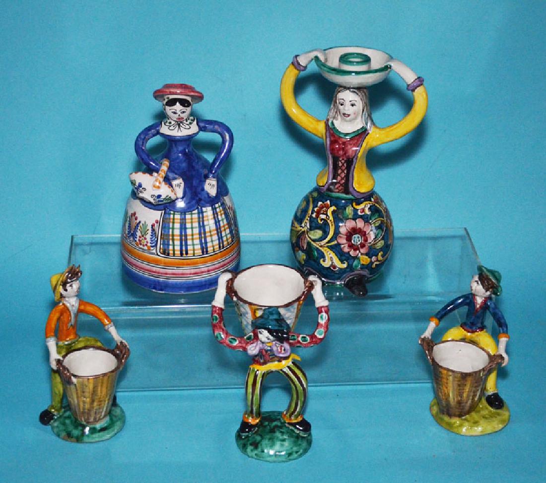 Lot of 5 Vintage Vietri Figurines: tallest measures 8.5 inches tall smallest measures 5.75 inches tall nice overall condition one of the boys has a chip to the hair the woman is a bell. 3 signed ormolu apically