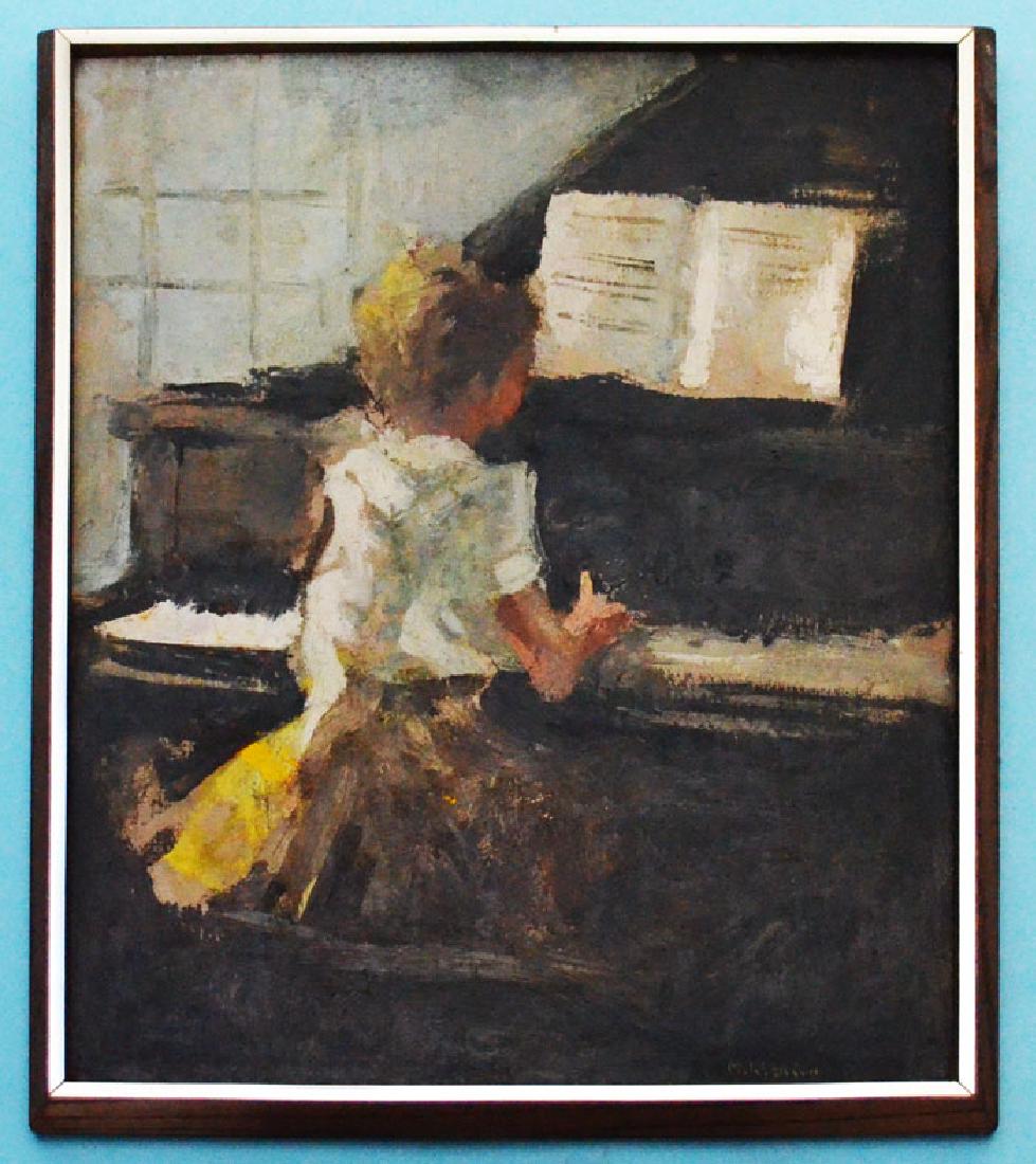 O/B Painting Girl At Piano Signed M. Ryerson (Margery) (1 of 2)