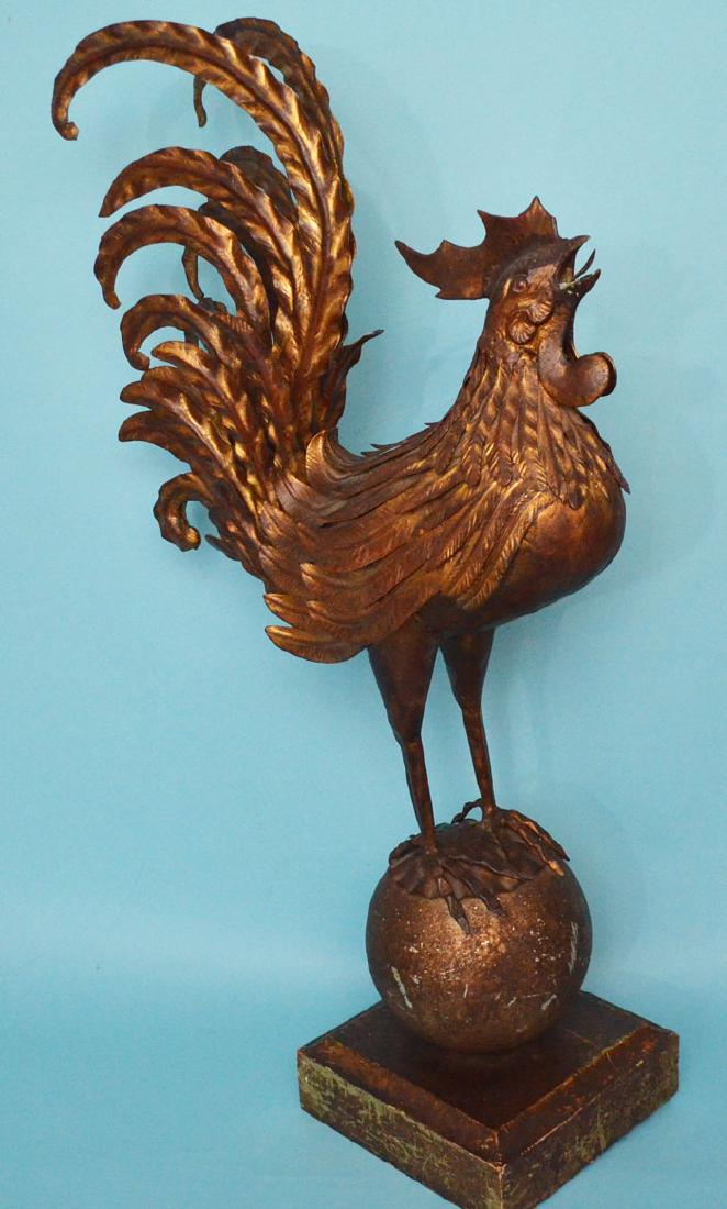 Large Decorative Gilt Metal Rooster Statue (1 of 2)