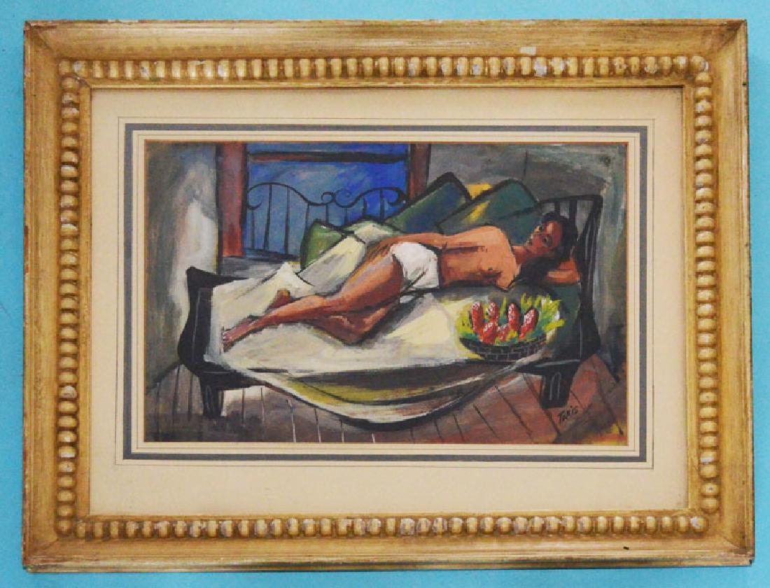Nicholas Takis Pastel Of A Nude Woman: Frame measures 23.5" x 19.375" image sight measures 15.75" x 11"