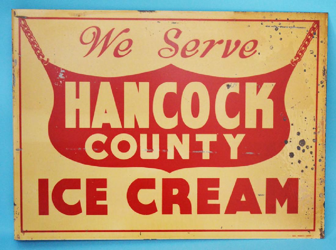 Rare Double Sided Painted Metal  Hancock Ice Cream Sign (1 of 3)
