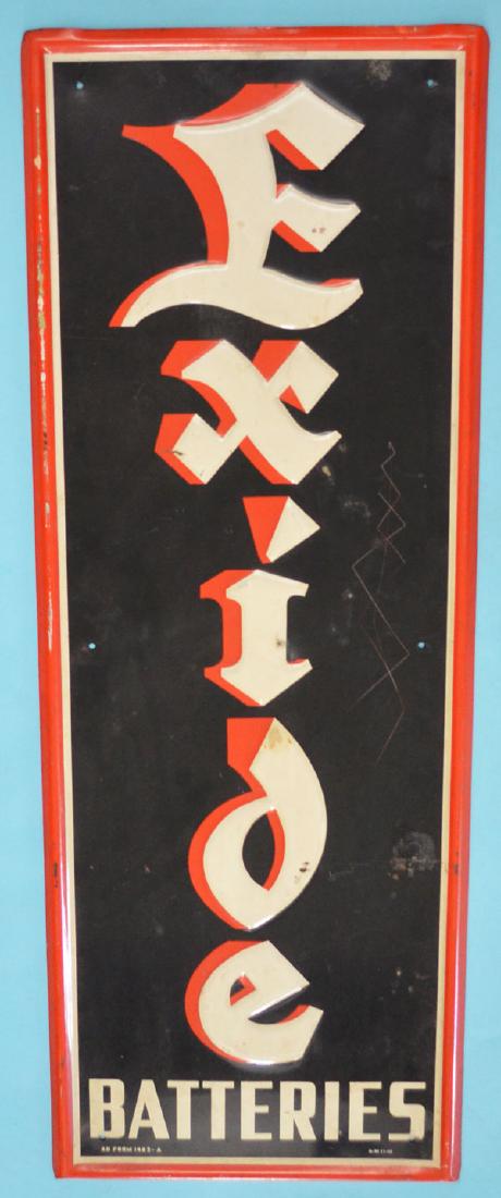 Authentic VintageEmbossed Metal EXIDE Battery Sign (1 of 2)