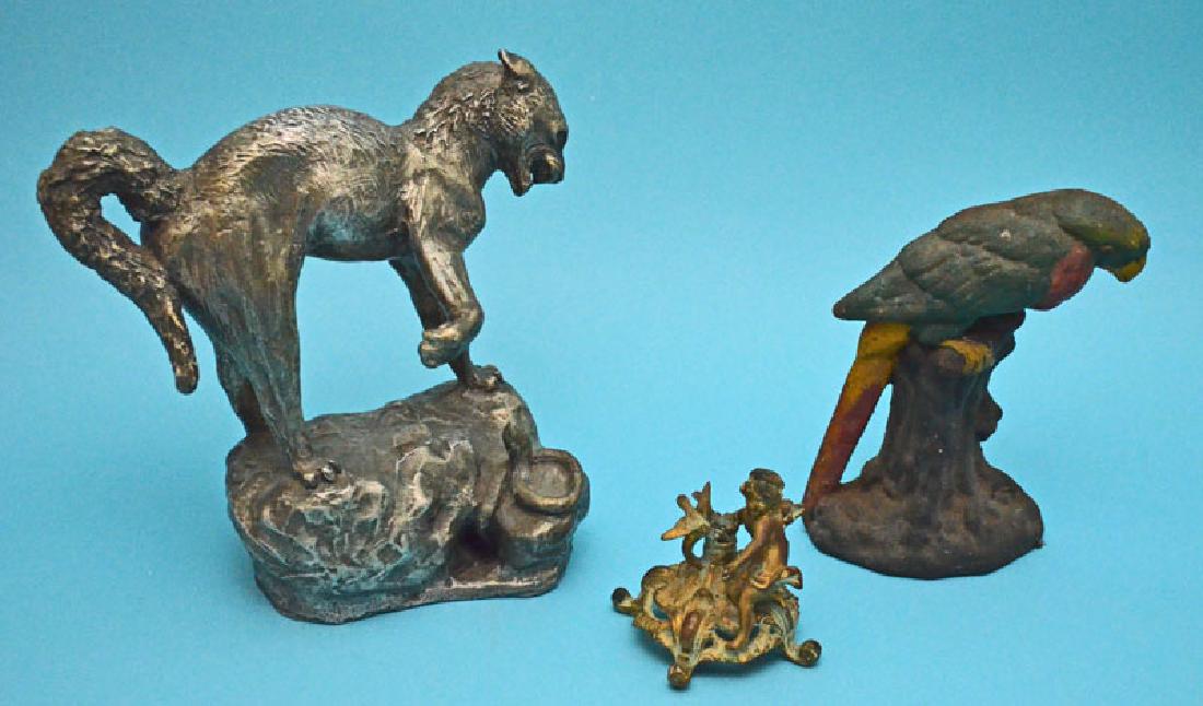 Lot Of Antique Metal Objects ( Cat, Parrot Doorstop and (1 of 4)