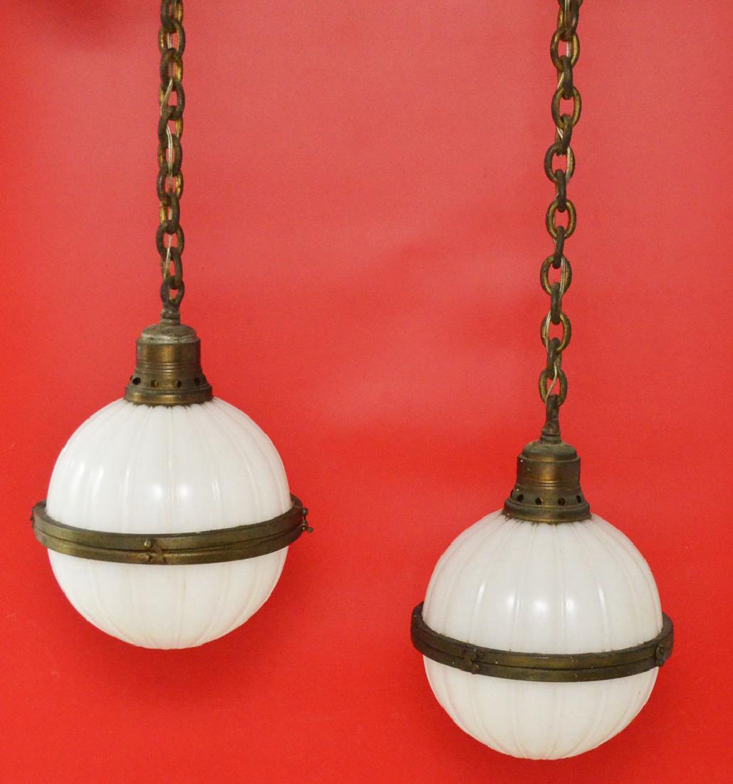 Pr of Plume & Atwood Glass Hanging Pendent Lights (1 of 2)
