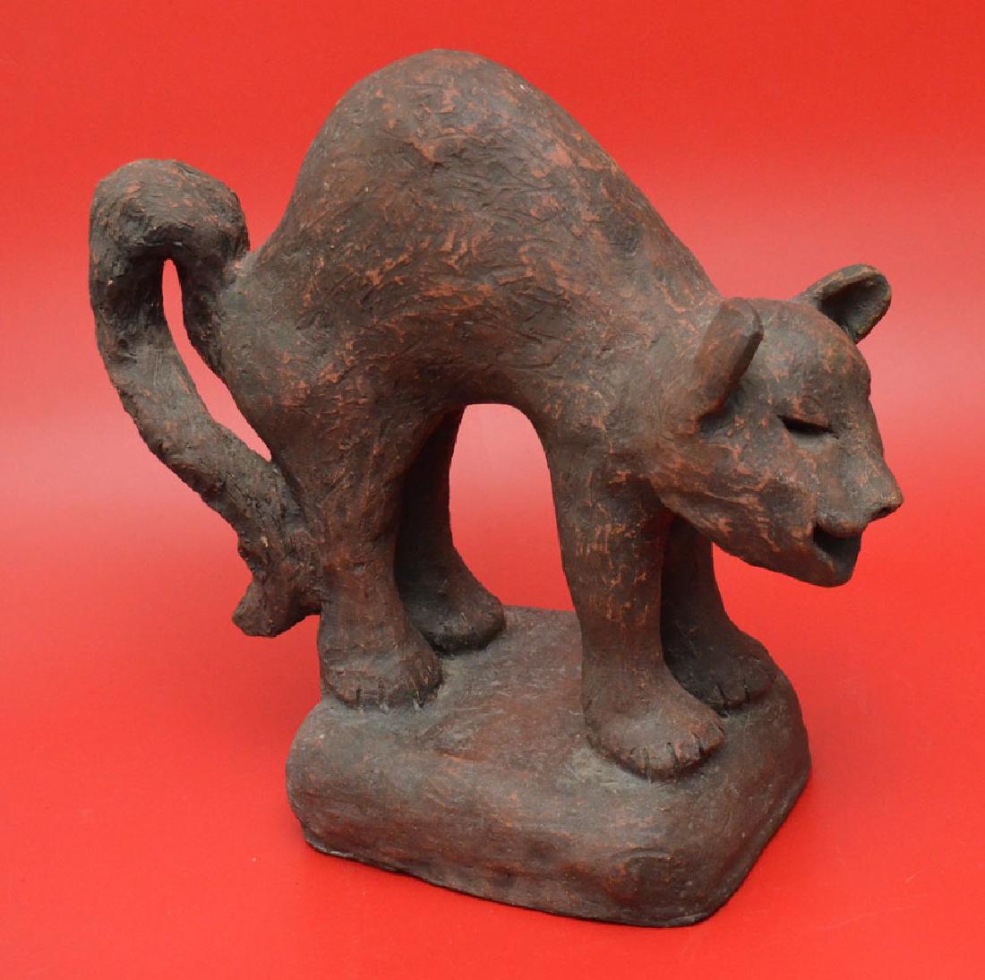 Wonderful Studio Art Terra Cotta Cat Sculpture: Measures 15 inches tall by 15 inches long by 6.5 inches deep