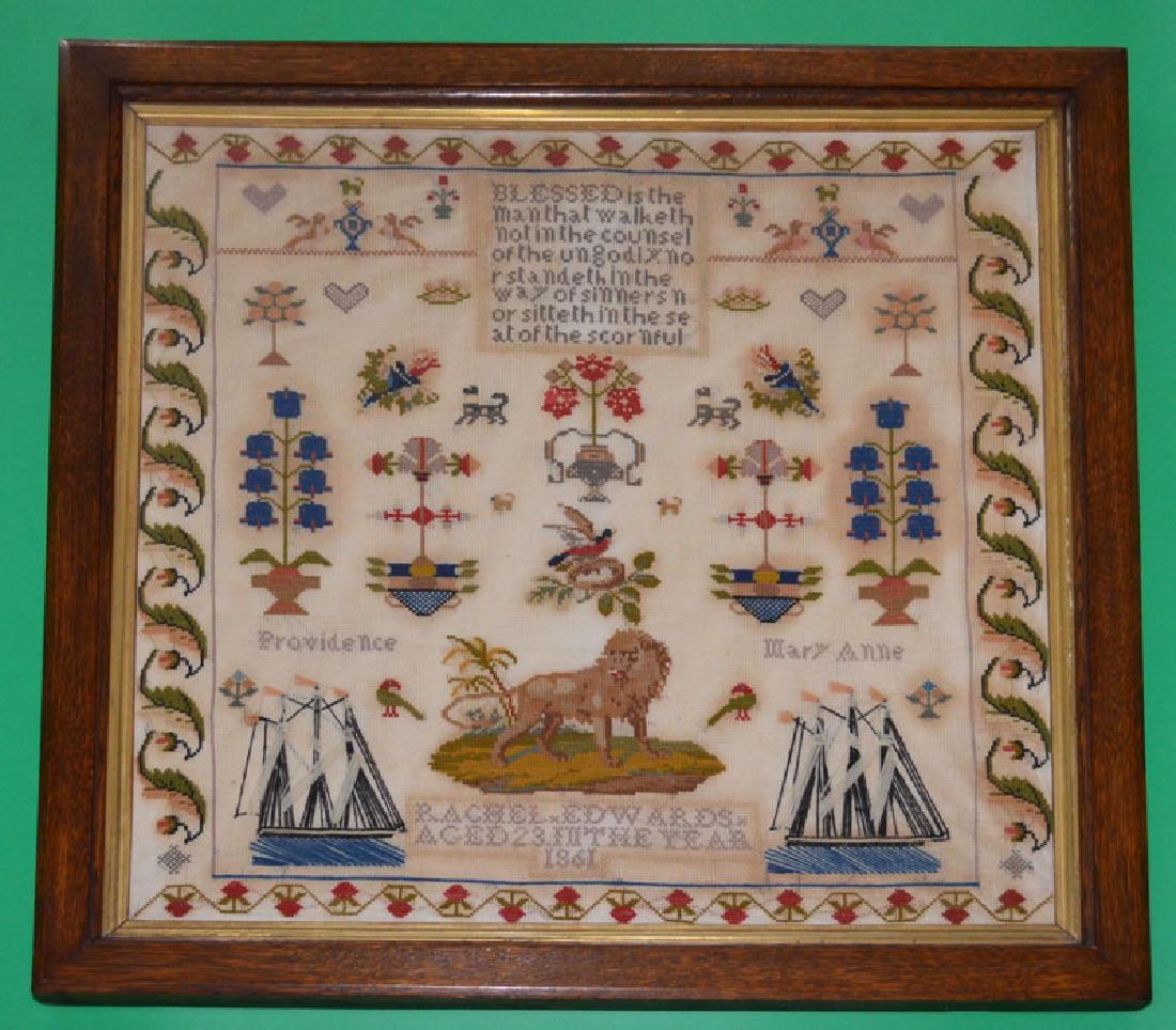 Amazing Providence RI 1861 Sampler w Boats, Lion etc (1 of 3)