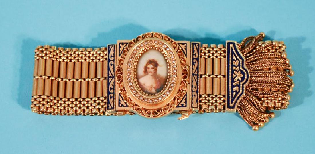 14k Gold & Enamel Victorian Slide Bracelet Watch (1 of 4)