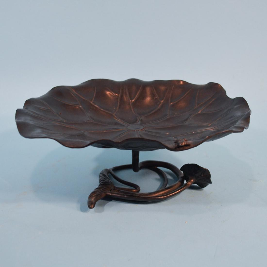 Signed Bronze Asian Footed Lily Pad Dish With Frog (1 of 2)
