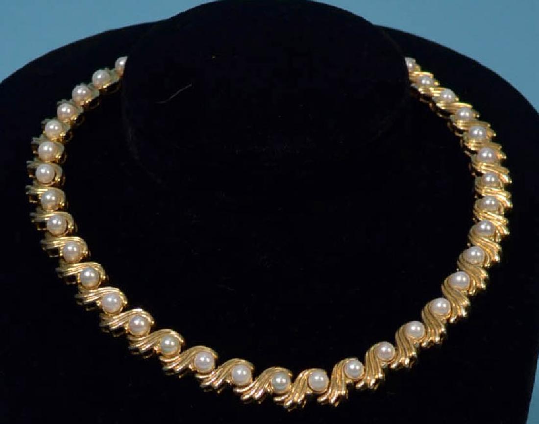 Truly Striking 14k Gold & Pearl Choker Necklace