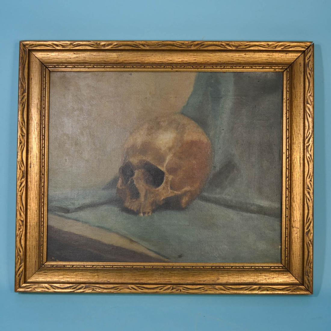 Unsigned Vintage  O/C Of A Human Skull (1 of 2)