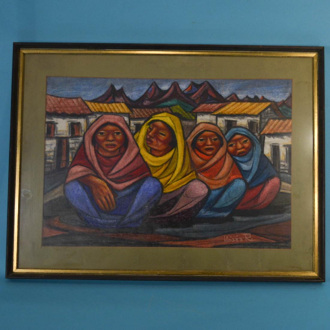 Raphael Moises Mexican Painting: Frame 25 3/8" x 19 1/8" Image sight 20.25" x 13.75"