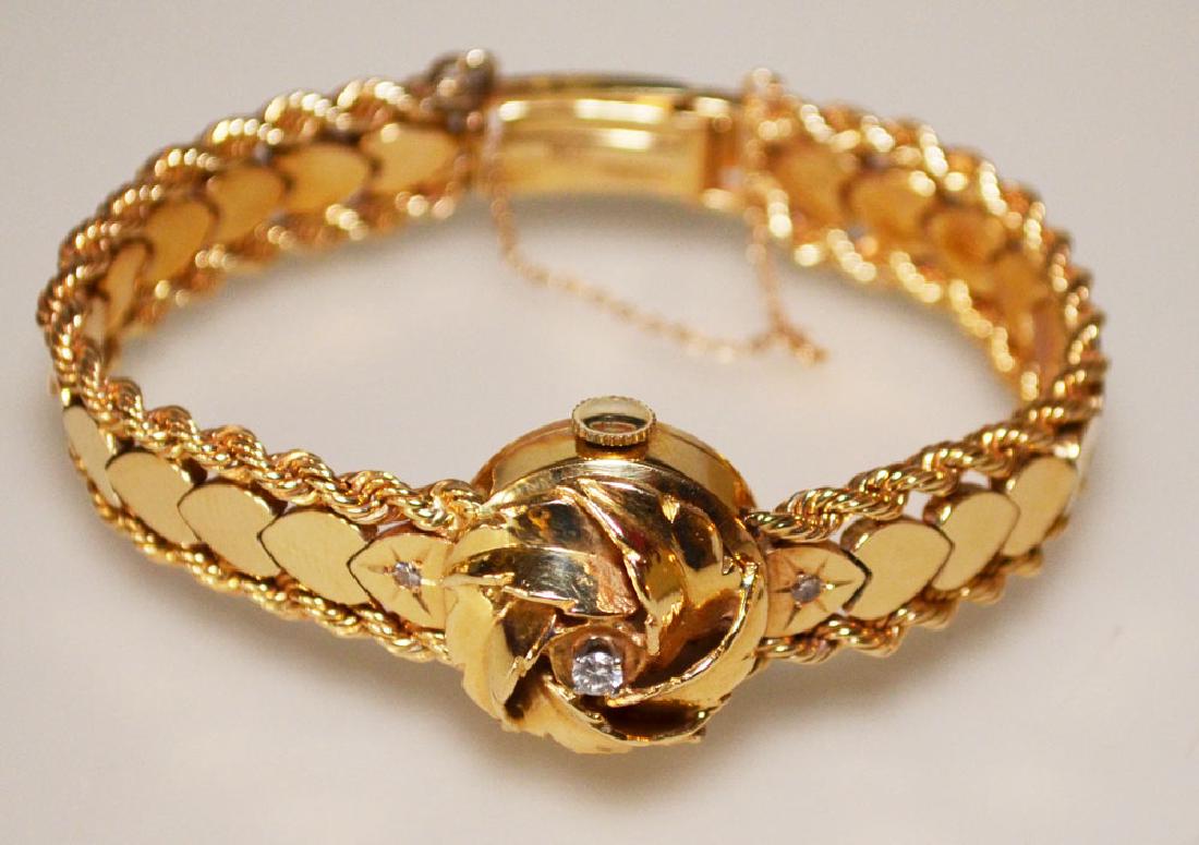 14k Gold & Diamond Geneva 17 Jewel Watch Bracelet (1 of 3)