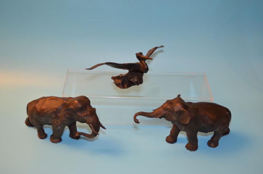 Signed Japanese Elephant & Pelican Bronzes (1 of 6)
